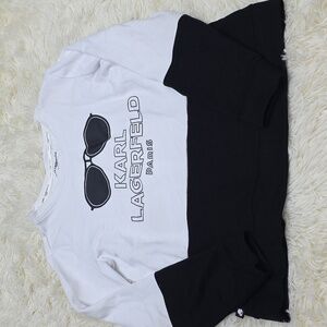 Karl Lagerfeld White and Black Long Sleeve Shirt